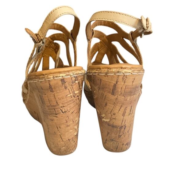 BOC Born Concept Sandals Womens Slingback Cork Wedge Beige Leather Strappy 10M - Picture 4 of 11